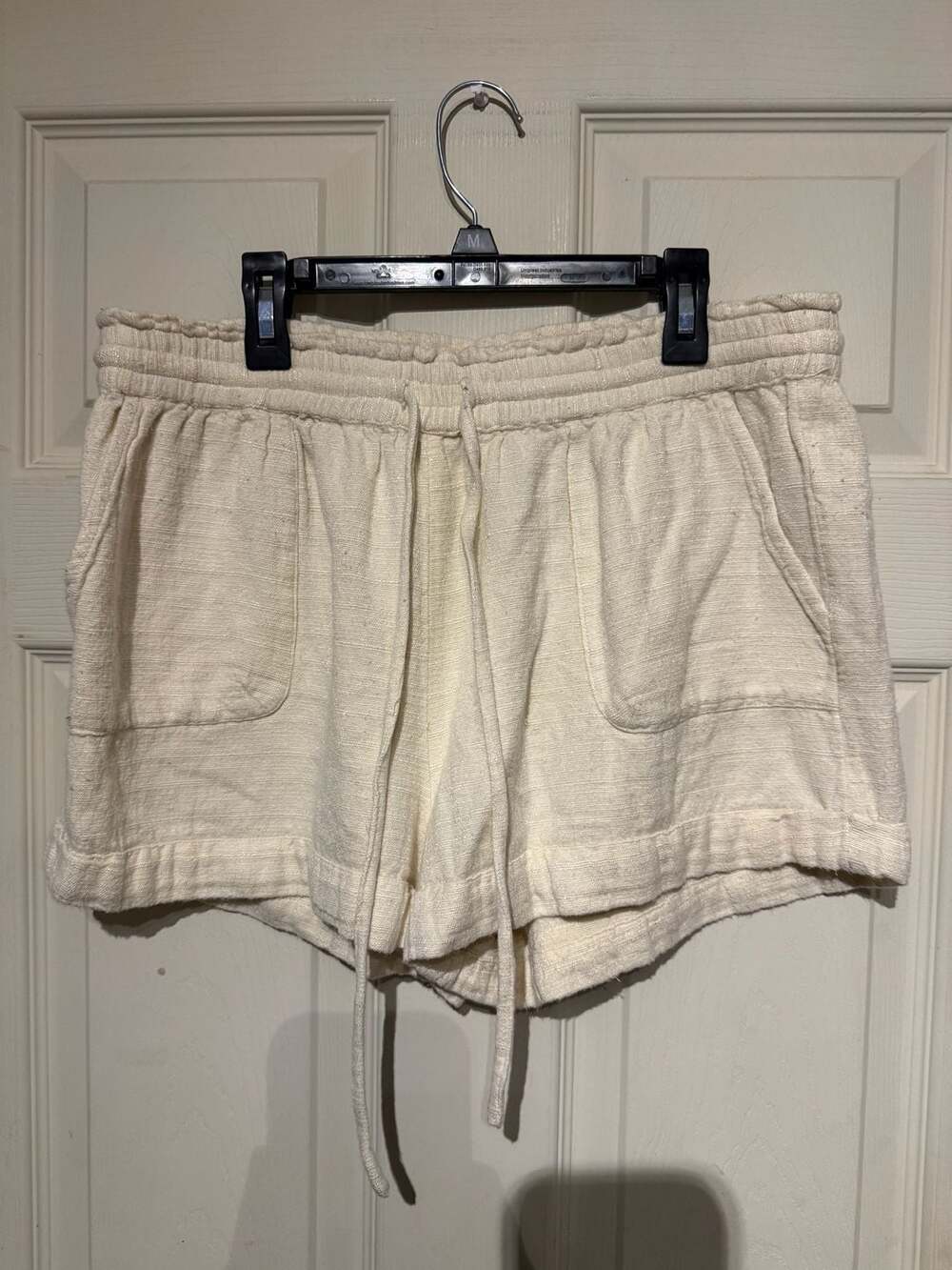 Urban Outfitters Drawstring Shorts Size L Cream Textured Terry